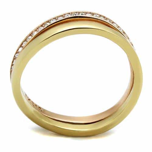 Stainless Steel Gold IP CZ Channel Interlocking Triple Stack Ring view 7