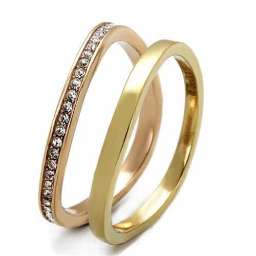 Stainless Steel Gold IP CZ Channel Interlocking Triple Stack Ring view 4