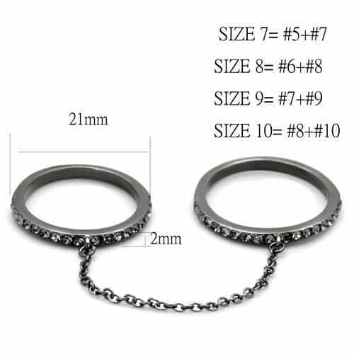 Stainless Steel Dark Gunmetal CZ Pave Chain Double Linked Ring view 6