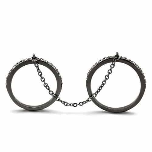 Stainless Steel Dark Gunmetal CZ Pave Chain Double Linked Ring view 7