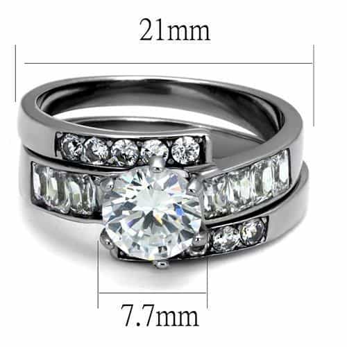 Stainless Steel CZ Round Baguette Channel Wide Bridal Ring view 6