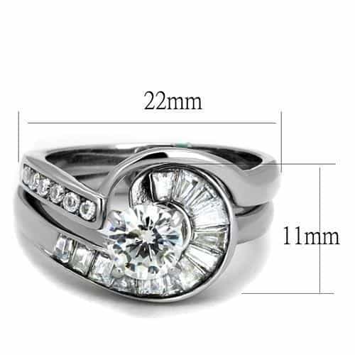 Stainless Steel CZ Round Baguette Swirl Wide Bridal Ring view 6