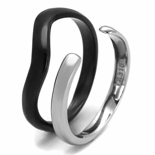 Stainless Steel Black IP Smooth Open Cuff Ring view 8