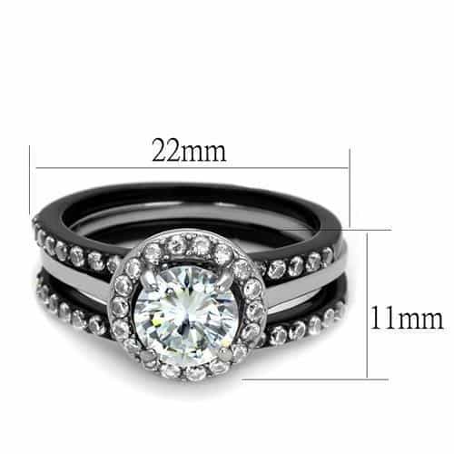 Stainless Steel Black IP CZ Round Halo Pave Bridal Ring view 6
