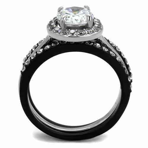 Stainless Steel Black IP CZ Round Halo Pave Bridal Ring view 7