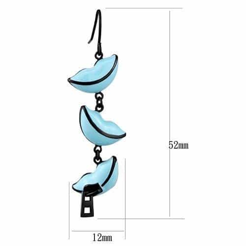 Stainless Steel Black IP Aqua Blue Enamel Moon Cascade Earrings view 2