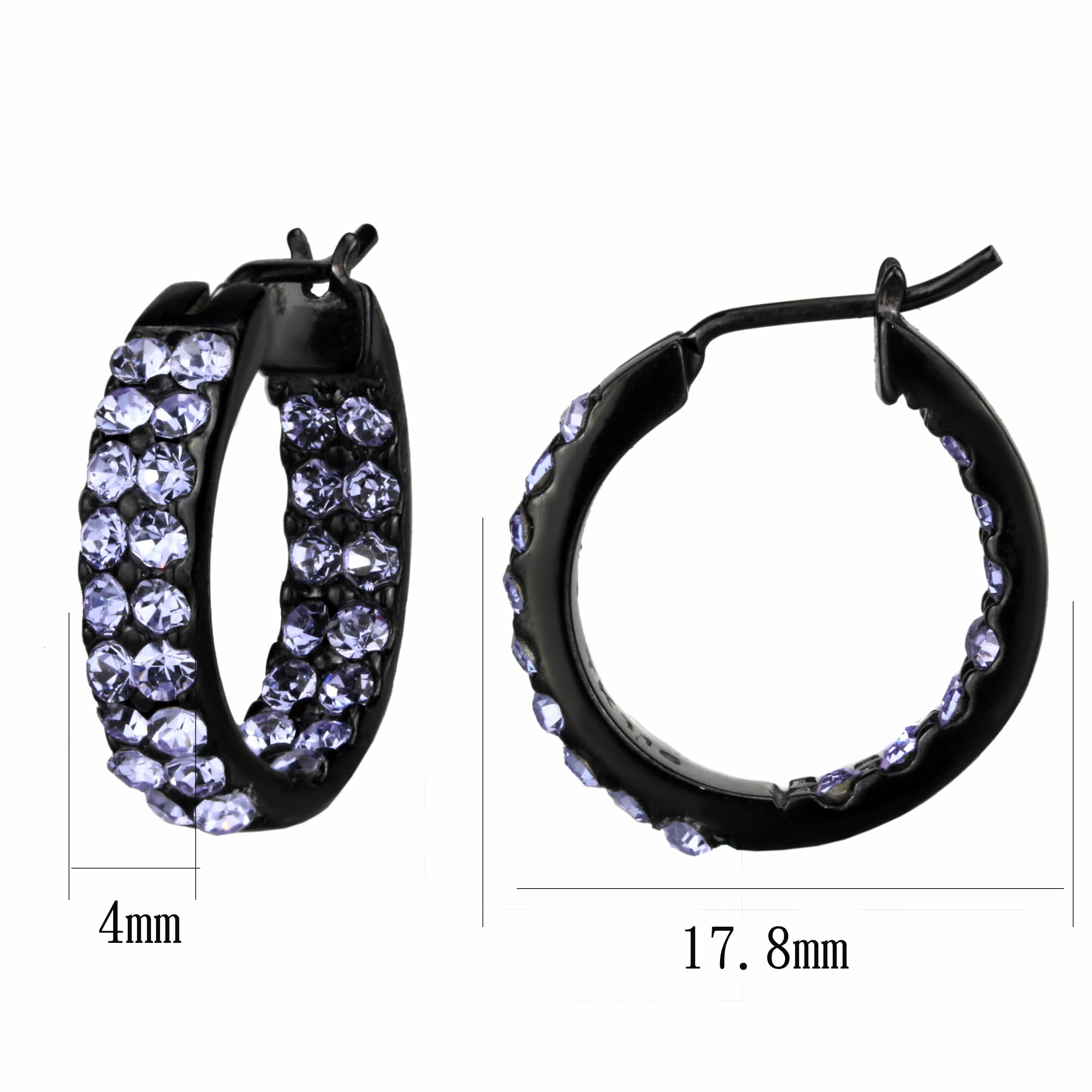 Stainless Steel Black IP Lavender Crystal Pave Huggie Earrings view 2