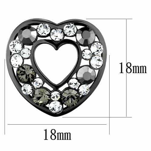 Stainless Steel Black IP Gray CZ Heart Open Stud Earrings view 2