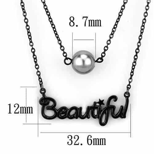 Stainless Steel Black IP Beautiful Script Pearl Pendant Necklace view 4