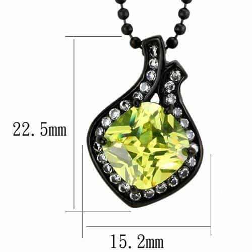 Stainless Steel Black IP Peridot Green Pear CZ Ball Necklace view 2