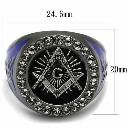 Stainless Steel Black IP Blue Enamel Masonic Compass CZ Ring view 6
