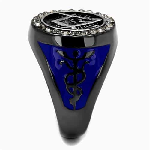 Stainless Steel Black IP Blue Enamel Masonic Compass CZ Ring view 8