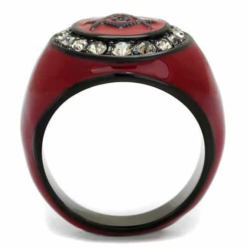 Stainless Steel Red Enamel Masonic Compass CZ Signet Ring view 7