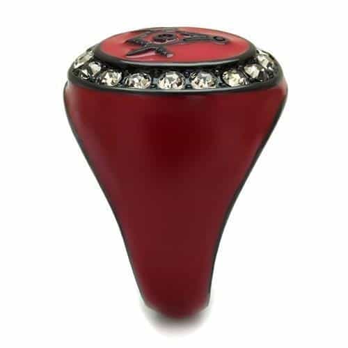 Stainless Steel Red Enamel Masonic Compass CZ Signet Ring view 8