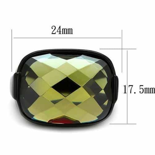 Stainless Steel Black IP Olive Green Faceted Crystal Cushion Ring view 6