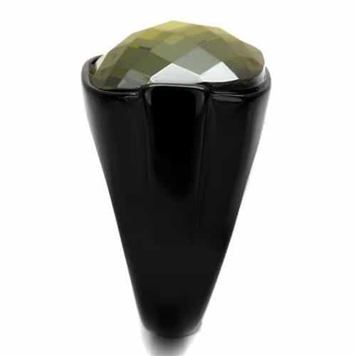 Stainless Steel Black IP Olive Green Faceted Crystal Cushion Ring view 8