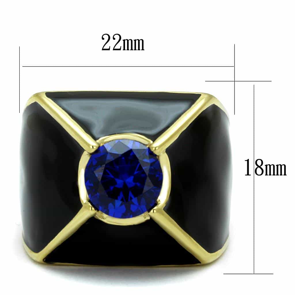 Stainless Steel Two Tone Gold IP Blue Sapphire CZ Black Onyx Ring view 6
