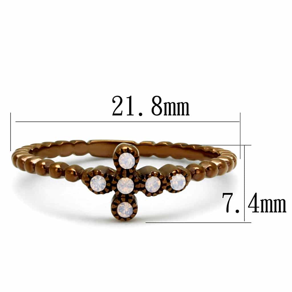 Stainless Steel Coffee Brown IP White Pearl Cross Thin Band Ring view 2