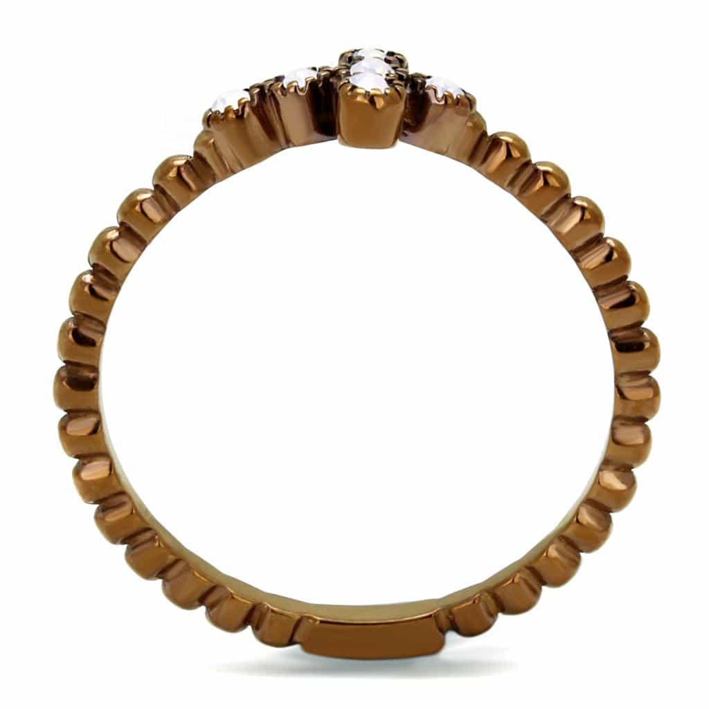 Stainless Steel Coffee Brown IP White Pearl Cross Thin Band Ring view 7