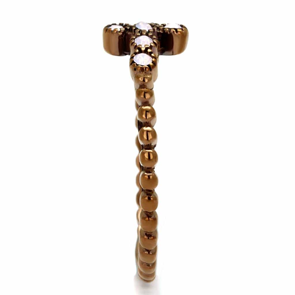 Stainless Steel Coffee Brown IP White Pearl Cross Thin Band Ring view 8