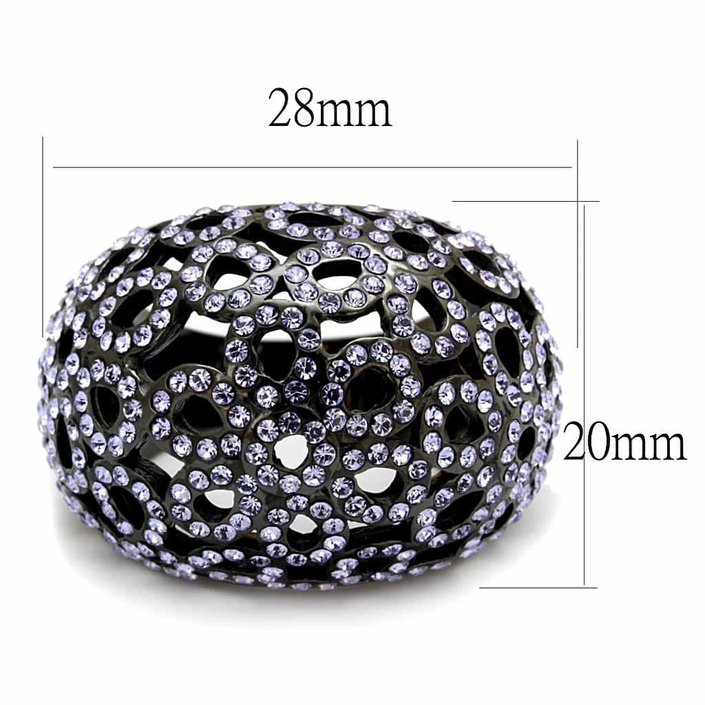 Stainless Steel Black IP CZ Pave Filigree Wide Dome Ring view 2