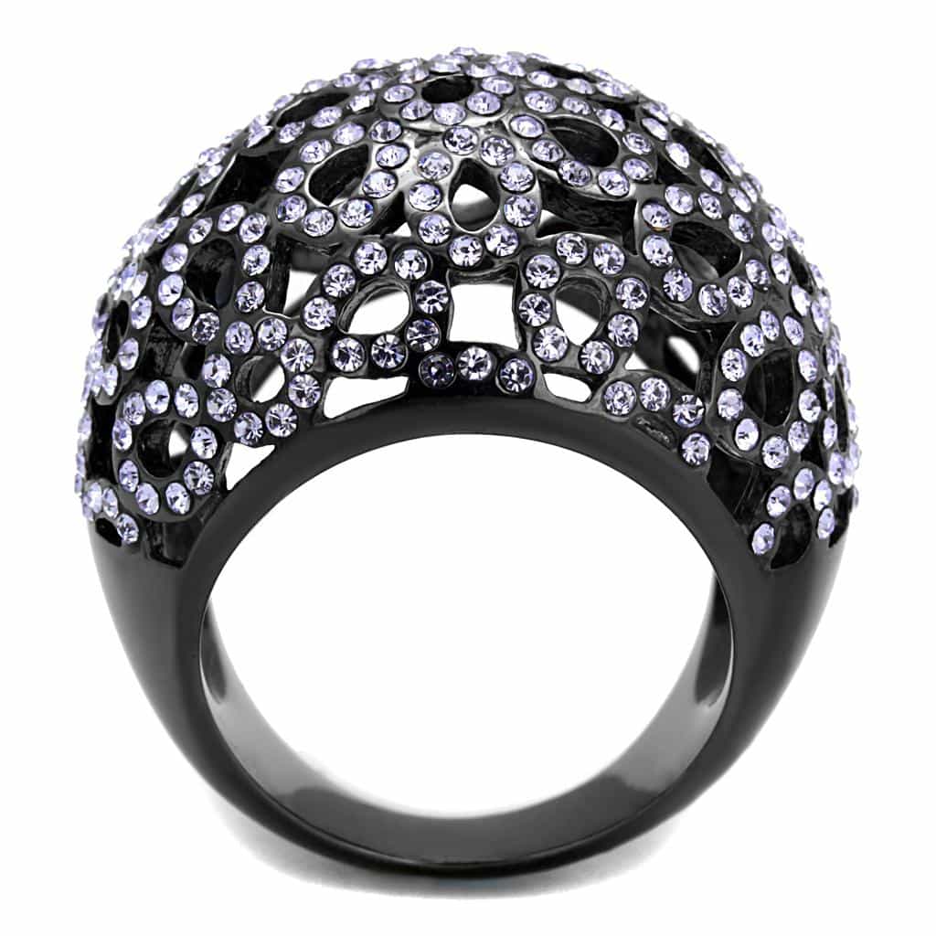 Stainless Steel Black IP CZ Pave Filigree Wide Dome Ring view 3