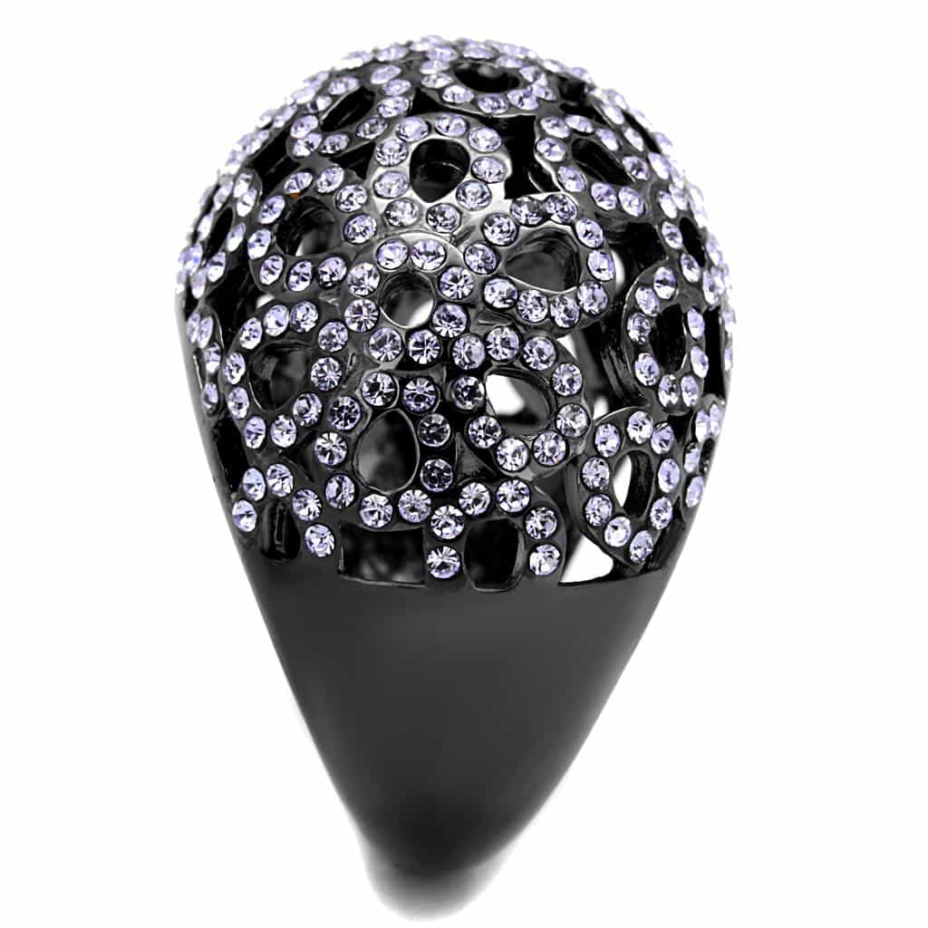 Stainless Steel Black IP CZ Pave Filigree Wide Dome Ring view 8