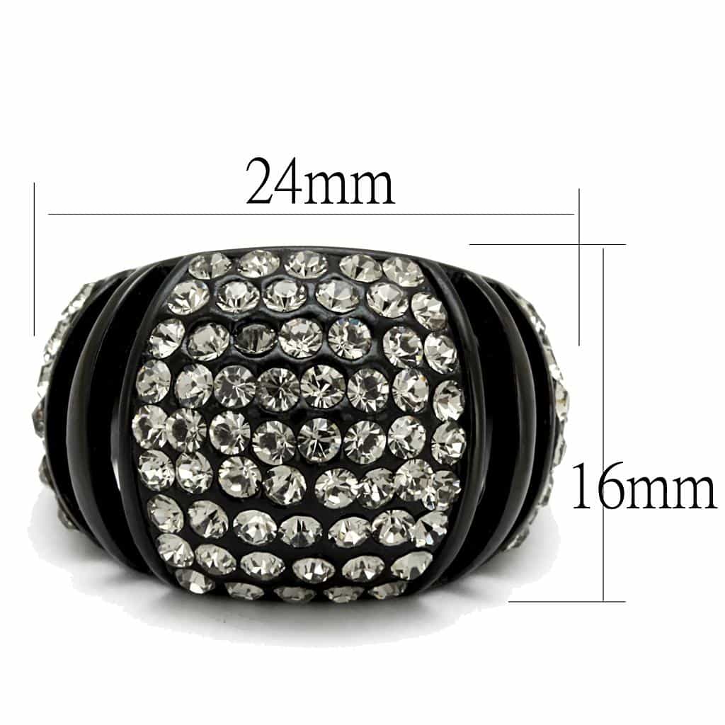 Stainless Steel Black IP Crystal Pave Wide Dome Ring view 6