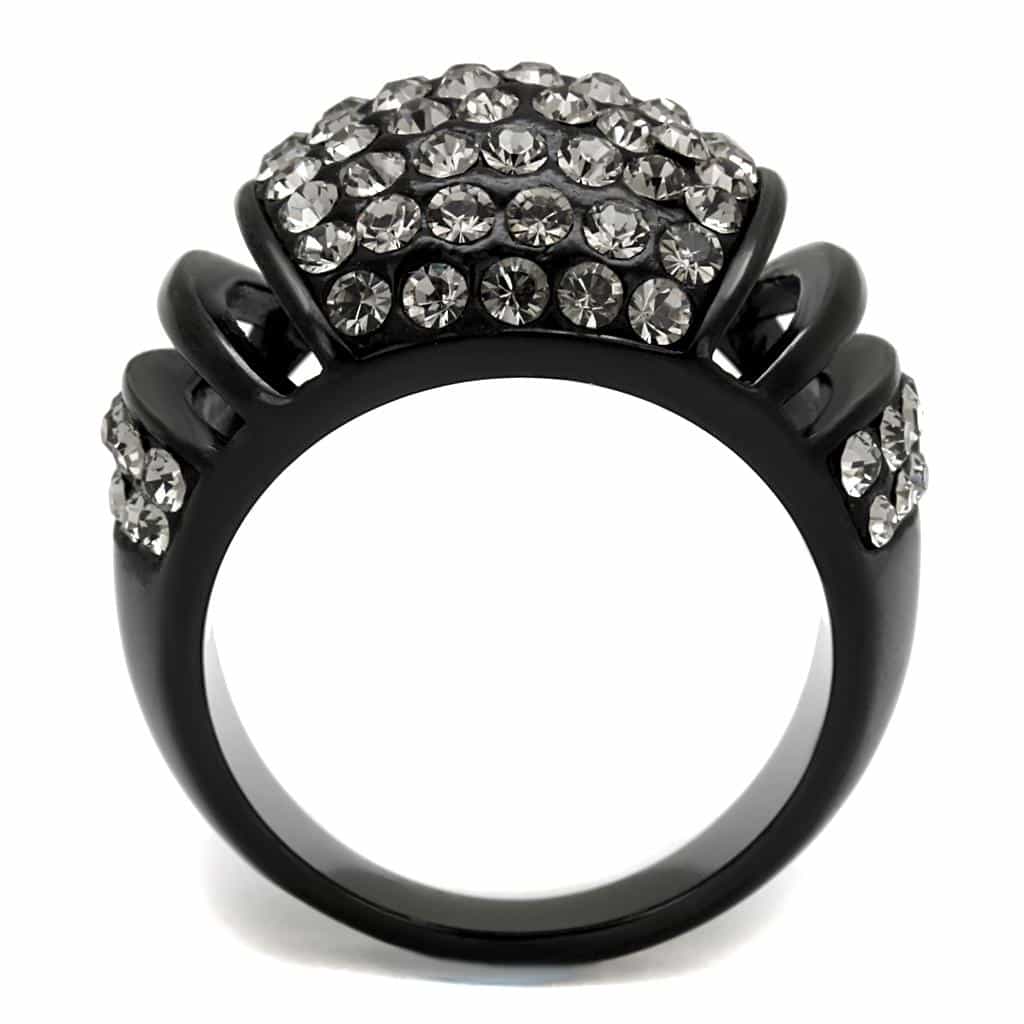 Stainless Steel Black IP Crystal Pave Wide Dome Ring view 3