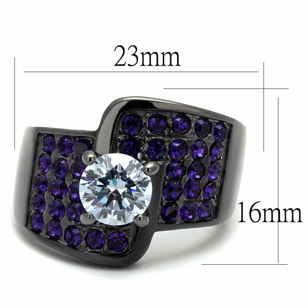 Stainless Steel Black IP Amethyst Purple CZ Round Solitaire Ring view 6