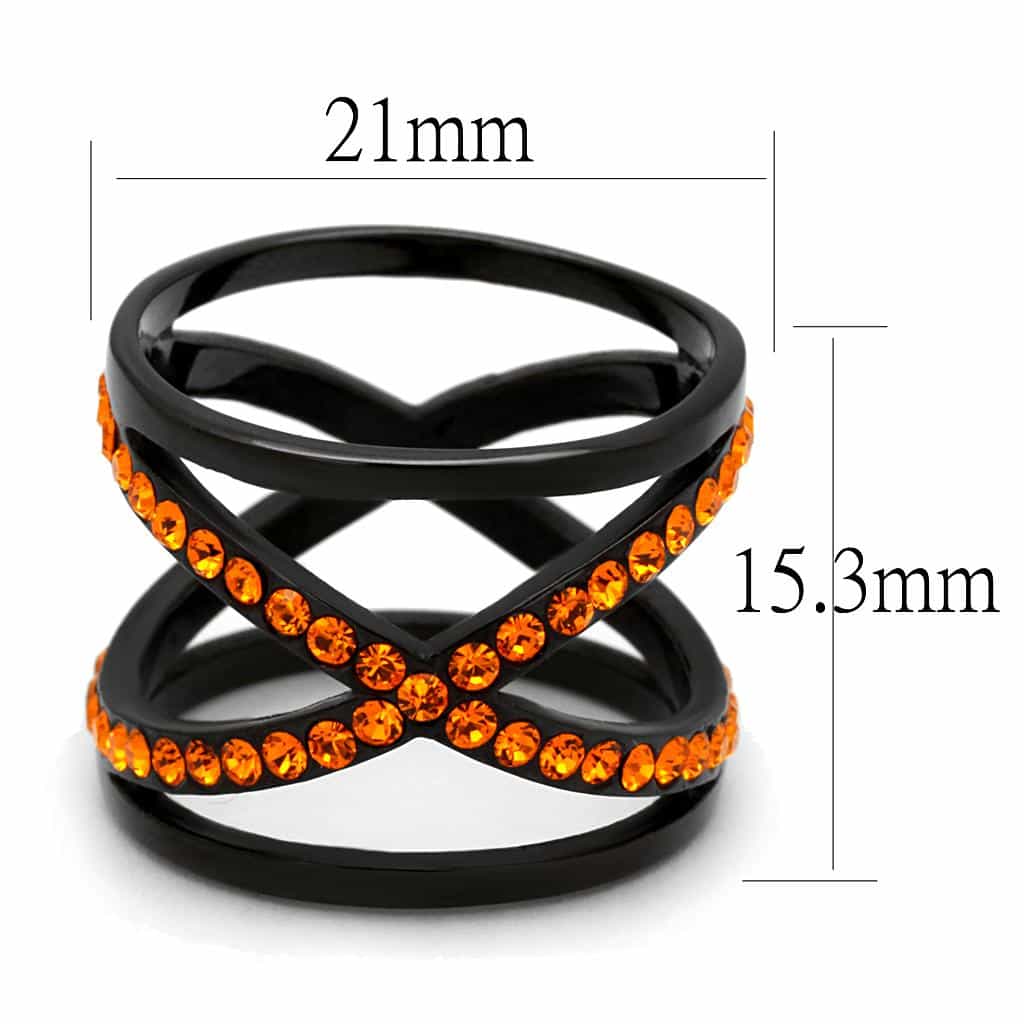 Stainless Steel Black IP Orange Topaz CZ Interlocking Ring view 6