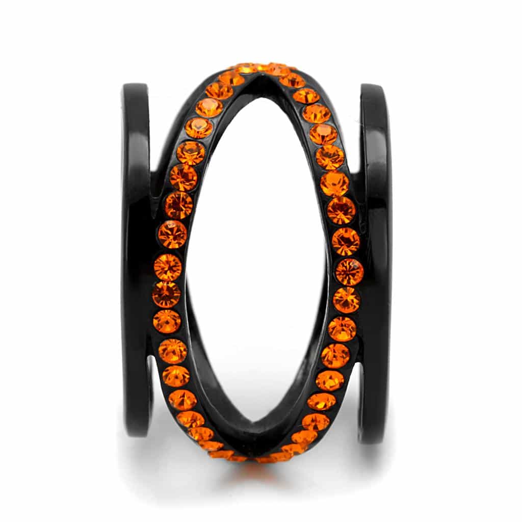 Stainless Steel Black IP Orange Topaz CZ Interlocking Ring view 8