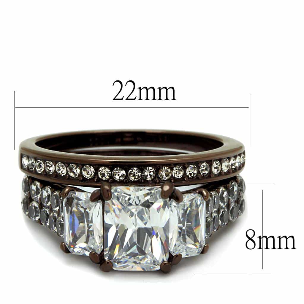 Stainless Steel Coffee Brown IP CZ Round Split Shank Bridal Ring view 6