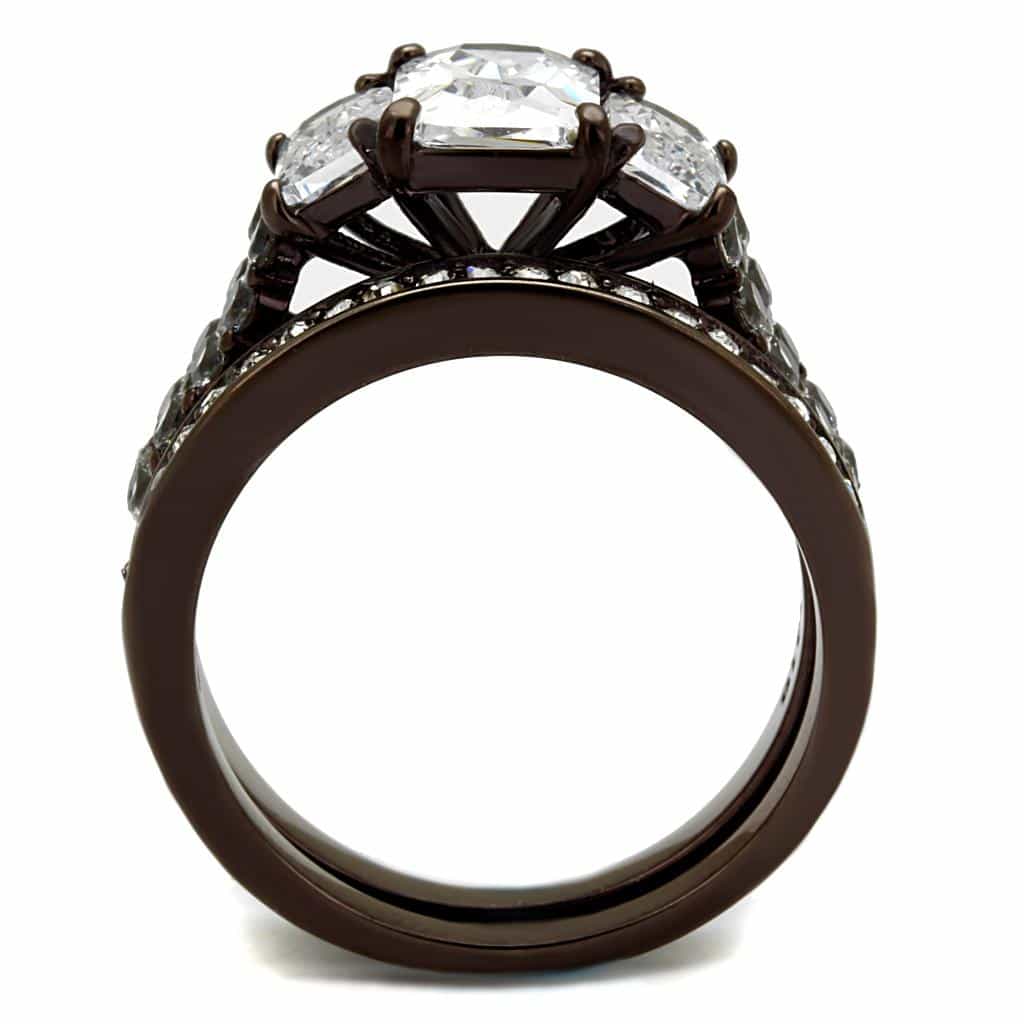 Stainless Steel Coffee Brown IP CZ Round Split Shank Bridal Ring view 7