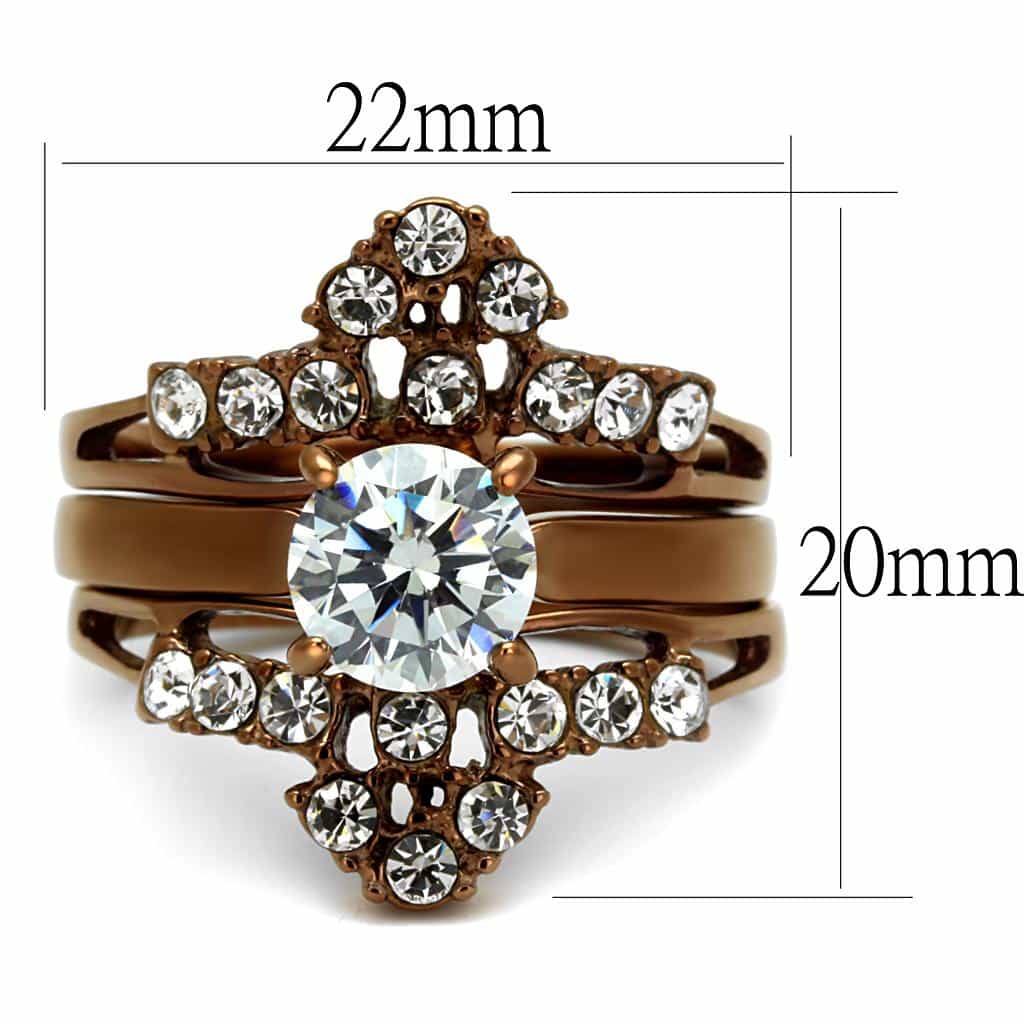 Stainless Steel Coffee Brown IP CZ Round Pave Bridal Ring view 6