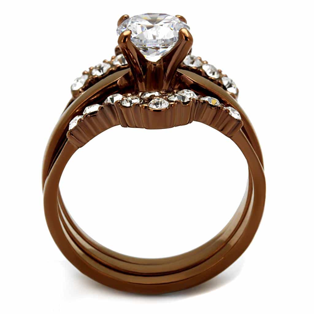 Stainless Steel Coffee Brown IP CZ Round Pave Bridal Ring view 3