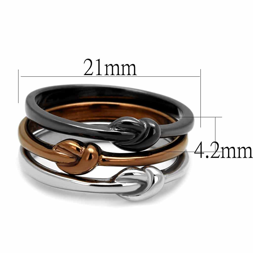 Stainless Steel Two Tone Black IP Coffee Brown Knot Stack Ring view 2