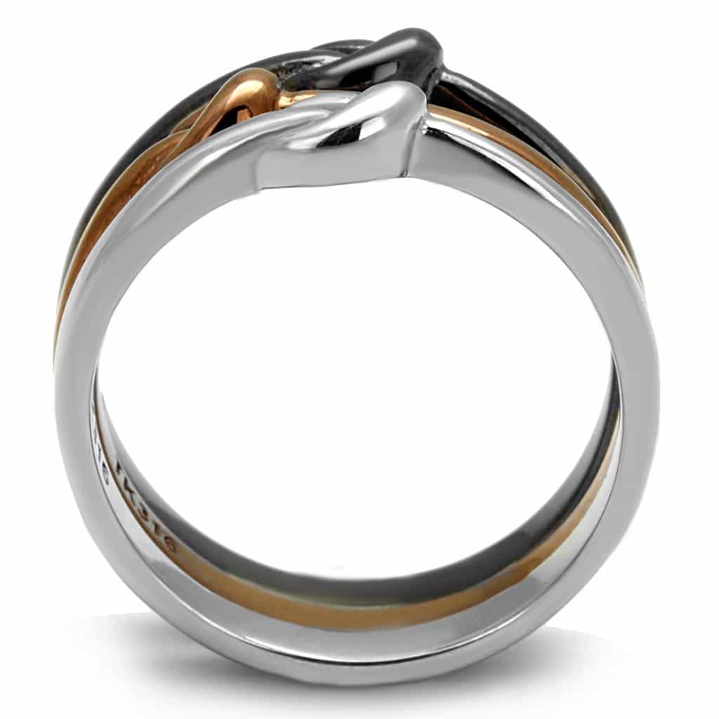 Stainless Steel Two Tone Black IP Coffee Brown Knot Stack Ring view 3