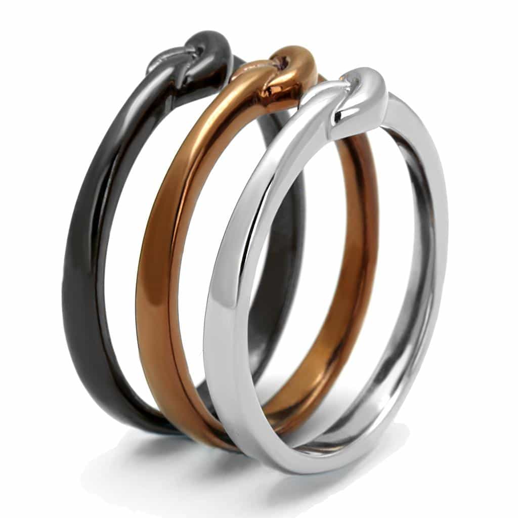 Stainless Steel Two Tone Black IP Coffee Brown Knot Stack Ring view 8