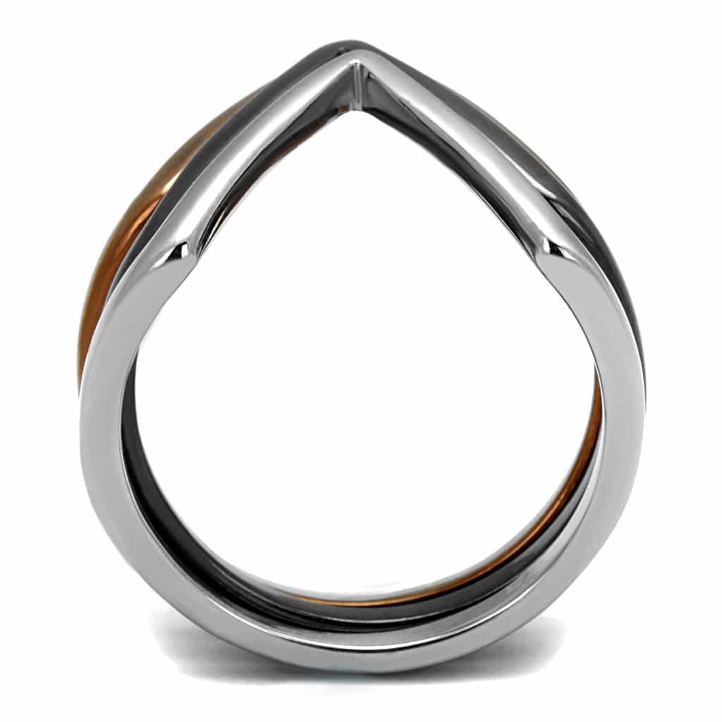 Stainless Steel Two Tone Coffee Brown Silver Geometric Ring view 7