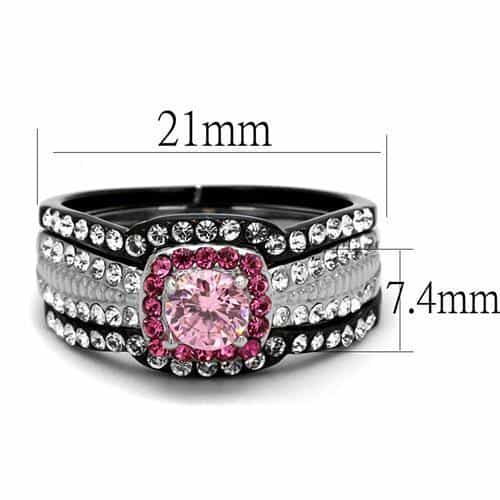 Stainless Steel Dark Gunmetal Pink CZ Cushion Halo Pave Ring view 2