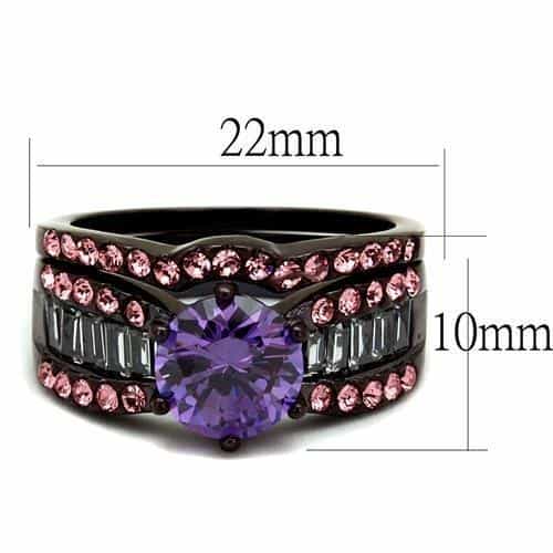 Stainless Steel Coffee Brown IP Amethyst Purple CZ Round Pink view 2