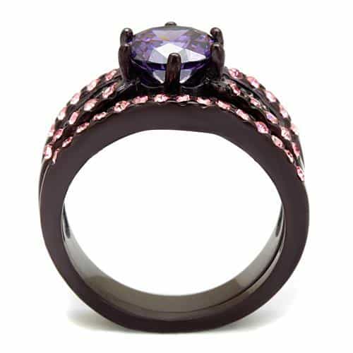 Stainless Steel Coffee Brown IP Amethyst Purple CZ Round Pink view 7
