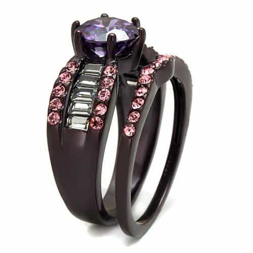 Stainless Steel Coffee Brown IP Amethyst Purple CZ Round Pink view 8