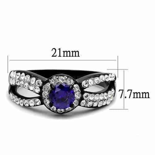 Stainless Steel Black IP Tanzanite Purple CZ Round Halo Ring view 6
