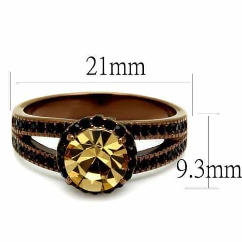 Stainless Steel Coffee Brown IP Champagne CZ Round Milgrain Ring view 6