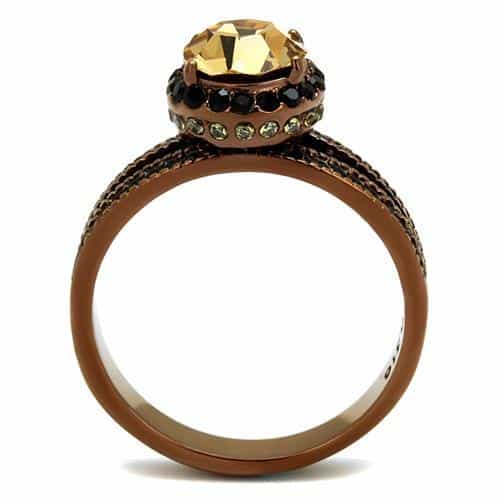 Stainless Steel Coffee Brown IP Champagne CZ Round Milgrain Ring view 3