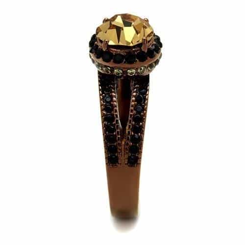 Stainless Steel Coffee Brown IP Champagne CZ Round Milgrain Ring view 8