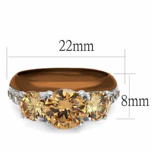Stainless Steel Coffee Brown IP Champagne CZ Round Three Ring view 6