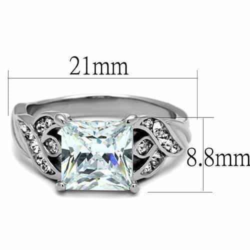 Stainless Steel CZ Princess Cut Pave Cathedral Ring view 2